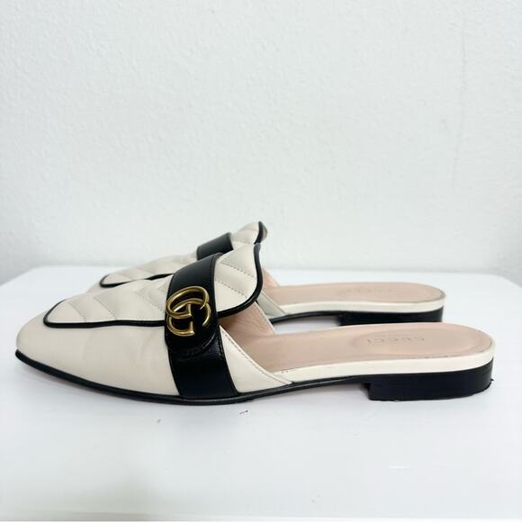 GUCCI Marmont GG Mules Size 37.5 Black and Cream Quilted Leather Sandals - Picture 5 of 11